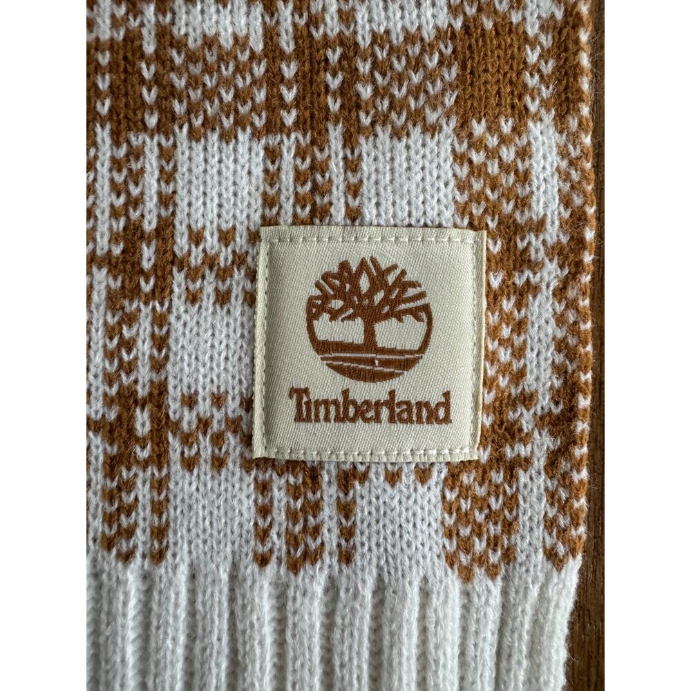 Timberland Brown & White Plaid Knit Scarf One Size Winter Accessory - Picture 3 of 13